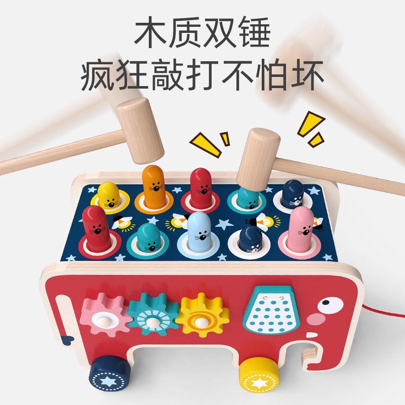 Bois dessin animé éléphant jouer Hamster nourrissons enfants éducation précoce livre empilage Taiwan glisser bébé marcheur jouet