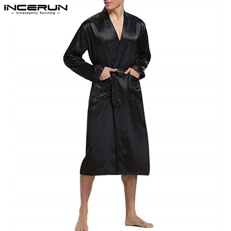 Herenpyjamaset, nachtkleding, satijn, lang, tweedelig, lange mouwen