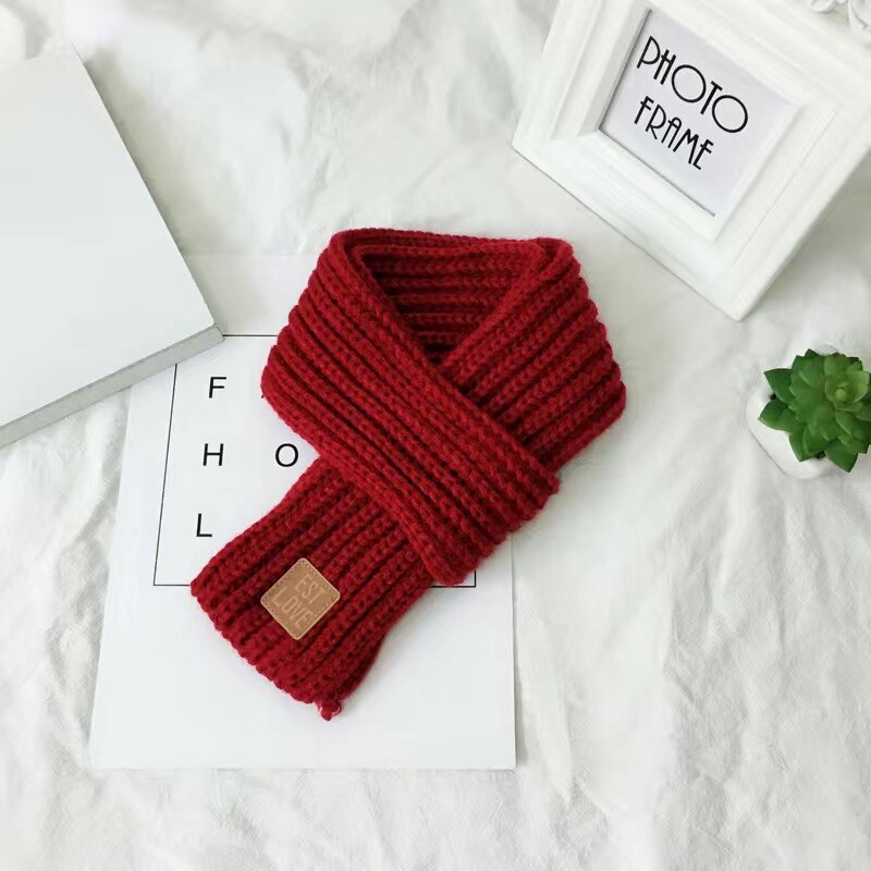 Schoolmeisje Schattige Kleine Sjaal Herfst Winter Festival Effen Kleur Veelzijdige Warme Gebreide Wol Korte Leuke Sjaal Voor Volwassenen: Wine Red