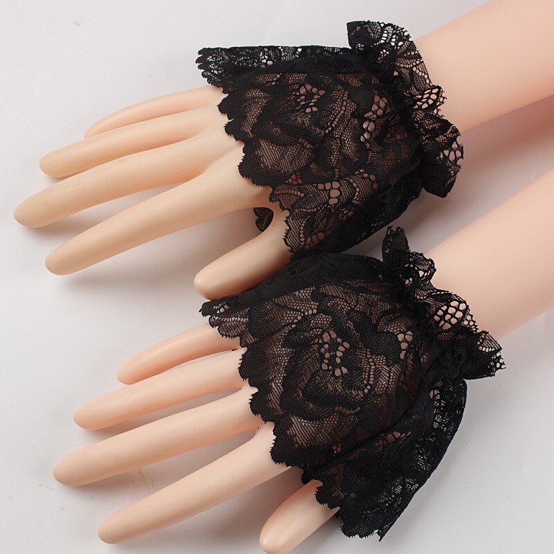 18Cm Frauen Spitze Handschuhe Schwarz Weiß nackt Figerless Kurze Fahr Handschuhe Damen Halb Finger Fischnetz Sonnencreme Party Arm Hülse: A1