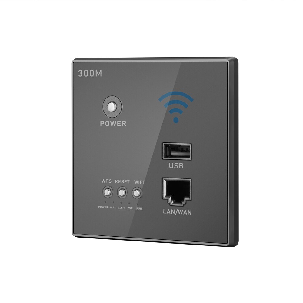 Repetidor WIFI inalámbrico inteligente con relé AP de potencia de 300Mbps, extensor de Panel enrutador integrado de 2,4 GHz con interruptor de toma USB: Grey