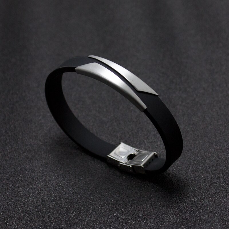 Bracelet géométrique en acier inoxydable pour hommes, couleur noir/or/argent, Silicone, caoutchouc, nouvelle: Silver color-2