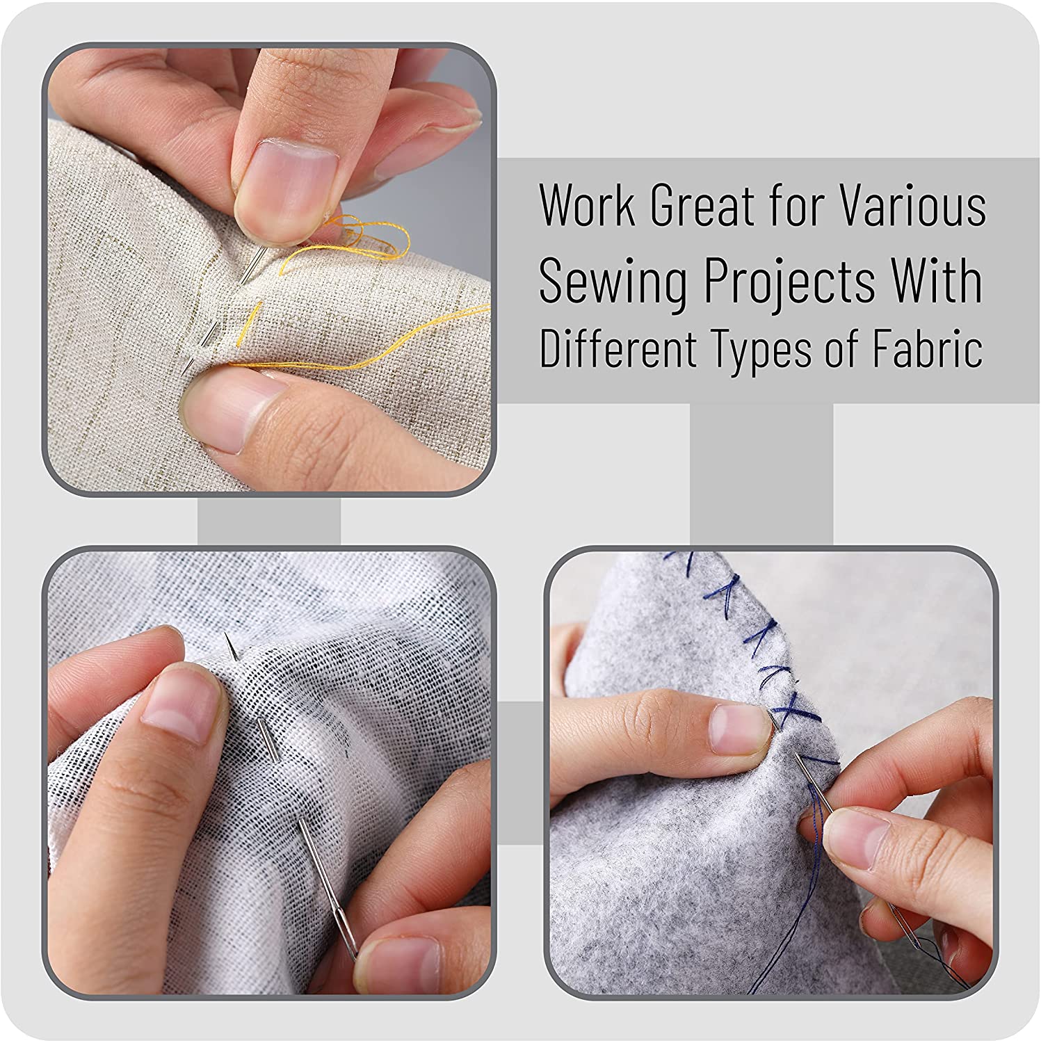 Juego de agujas de coser a mano de ojo grande de acero inoxidable, diferentes tamaños para costura, agujas de bordado, 55 piezas