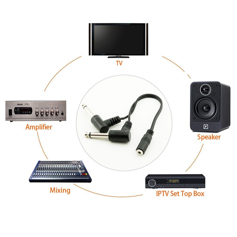 3.5 Mm Mini 1/8 Inch Trs Stereo Vrouwelijke Jack Naar Dual 1/4 6.35 Mm Mannelijke Plug Mono Ts Haakse audio Adapter Y Splitter Kabel