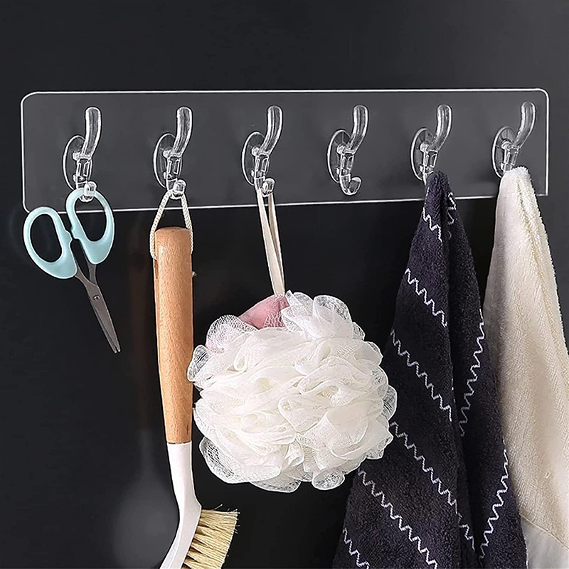 Transparante Zelfklevende Kapstok Wandmontage 3/5/6 Standaard Haken Muur Kapstok Hangers Voor Badkamer Keuken Closet organizer