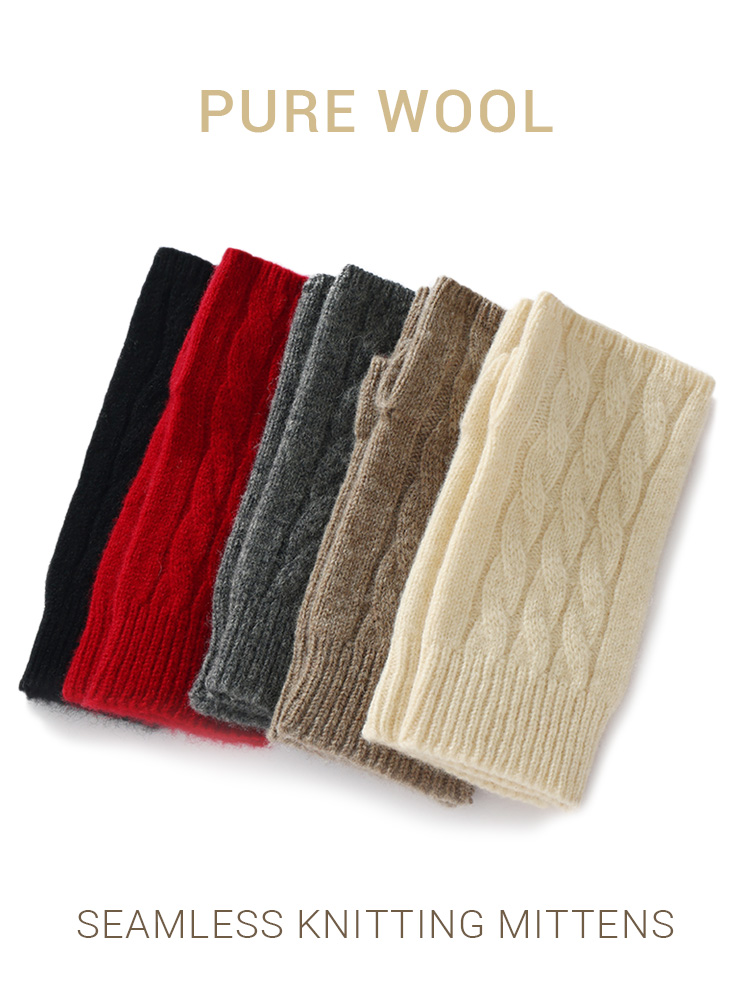 Strikkevotter i ren ull høst vinter fingerløse hansker flettede sømløse komfortable varme votter 100 ulltommelhull unisex