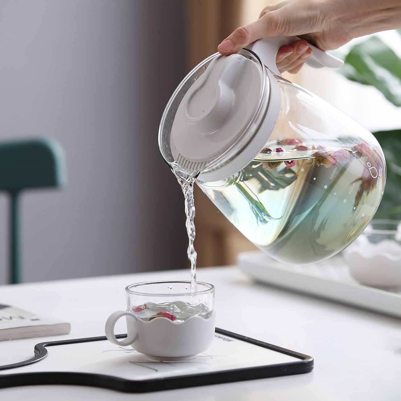 Botella de vidrio para agua y zumo, recipiente de gran capacidad con tapa, dispensador de agua, para el hogar, 1 ud.