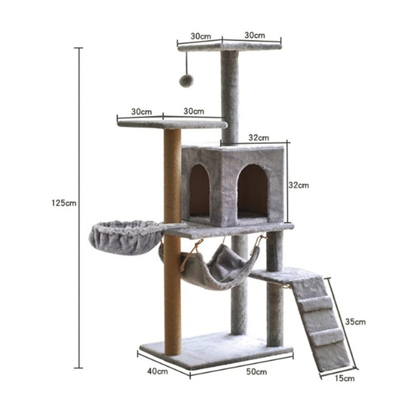 Cat Tree Multilevel Cat Towers with Luxury Condos Cat Tree Tower Kitten Condo Scratching Post: light grey A 125cm
