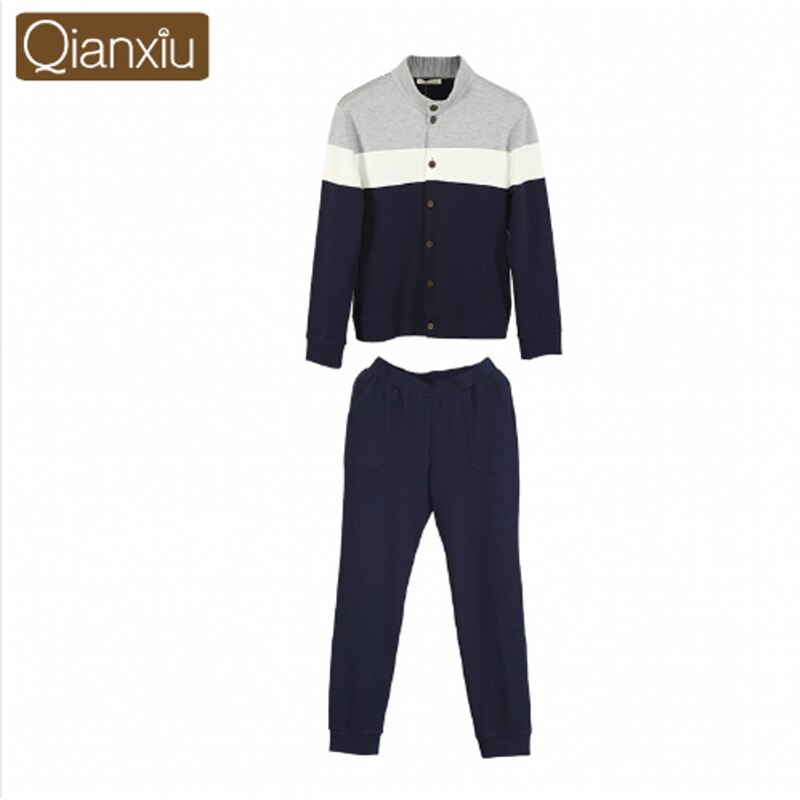 Lente Pyjama sets Koppels Casual patchwork Homewear Mannen Katoen Nachtkleding pak Mannelijke Lange mouwen vest Jas + Broek