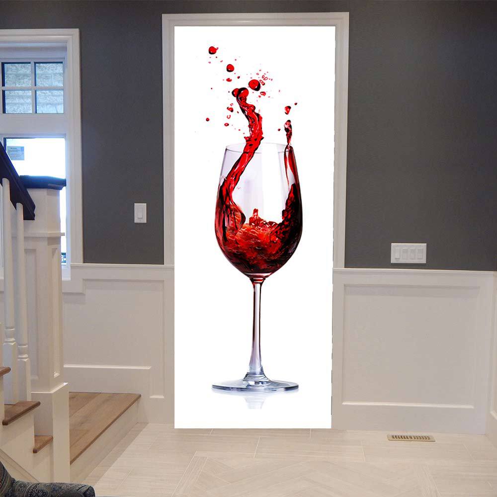 3D Romantische Wijn Glazen Deur Sticker Zelfklevende Slaapkamer Muurstickers Muurschildering Behang Muursticker