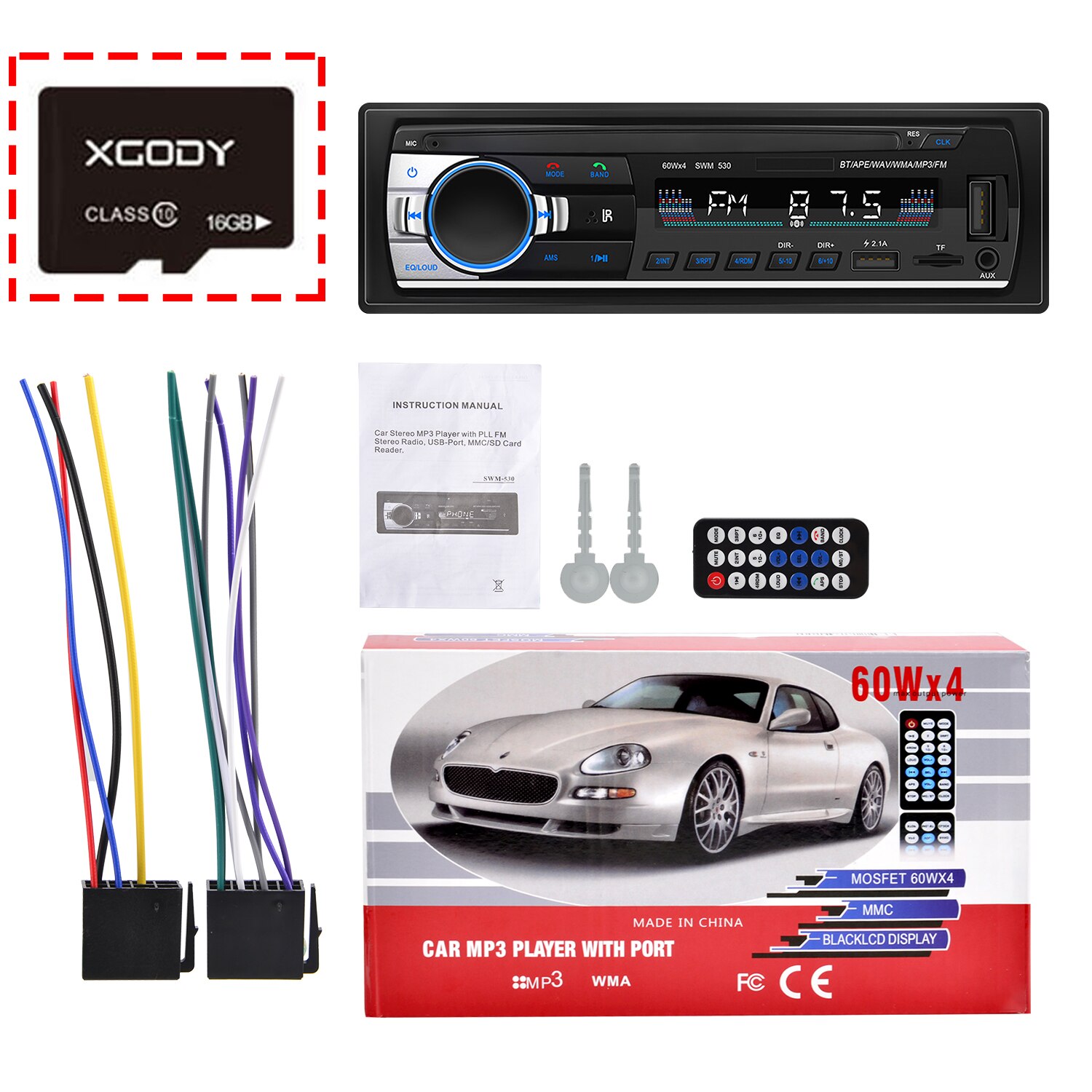 ESSGOO 1 Din Car Radio MP3 Player Dual Bluetooth Autoradio Stereo FM Radio Auto Audio Remote Control USB SD AUX Input Handsfree: with 16G TF