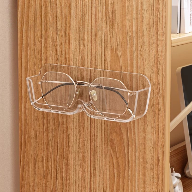 Eyeglasses Holder Stand, Sunglasses Storage Organizer, Wall Mounted Glasses Display Case with Adhesive Sticker for Home Office: black