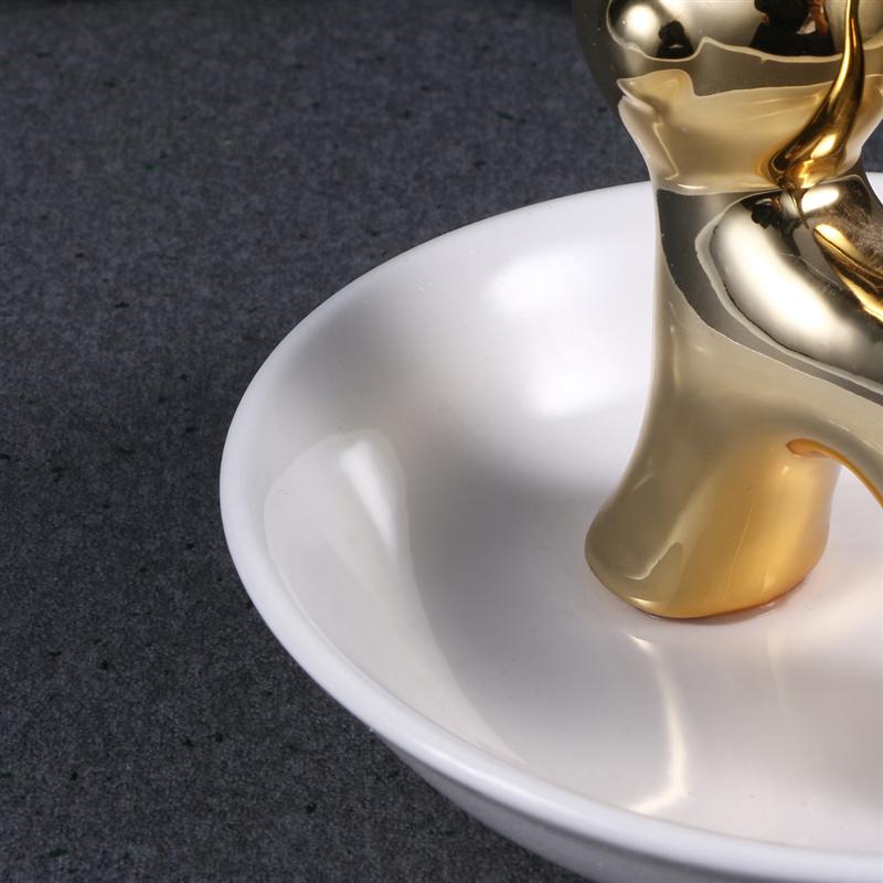 Golden Cat Ceramic Jewelry Storage Plate Organizer Decorative Ring Dish Tray Desktop Ornament for Bracelet Earring Necklace