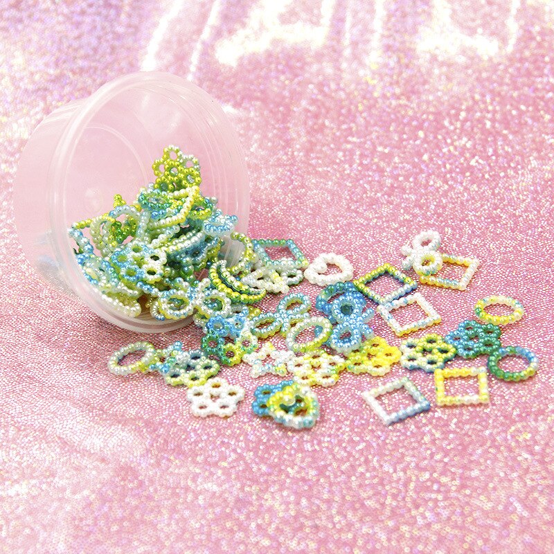 En låda flatback abs unicorn färg pärla bowknots skivor för hantverk bågar för fest dekoration konfetti och slime fyllmedel