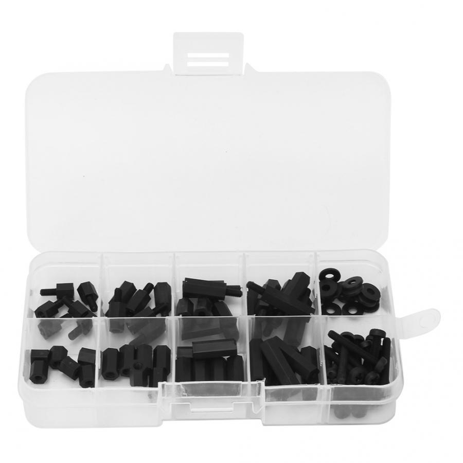 bolt and nut 88pcs/box Black Nylon Hex Standoff Cross Screw Hex Nuts Assortment Kit Nut and Bolt Sets