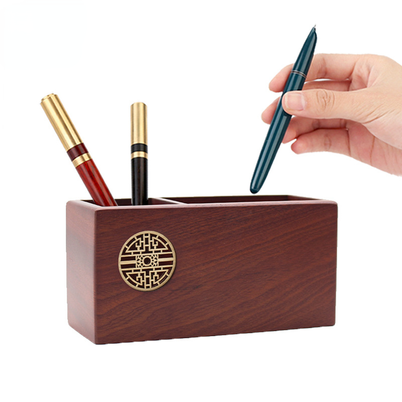 Porte-stylo en bois massif sculpté en creux, accessoires de bureau, organisateur de crayons en noyer pour bureau