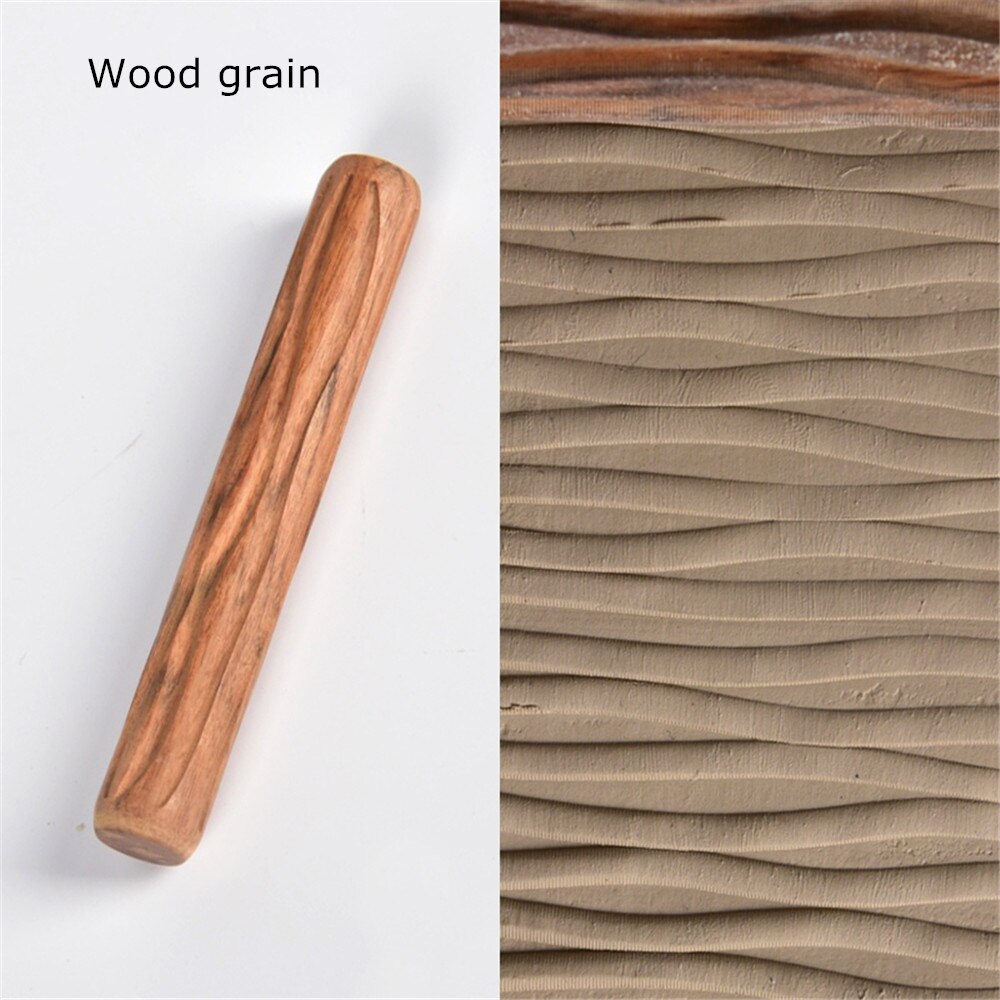 Træhåndtag keramikværktøj blomsterreliefruller til rullestempelmønsterrulle: Træ korn