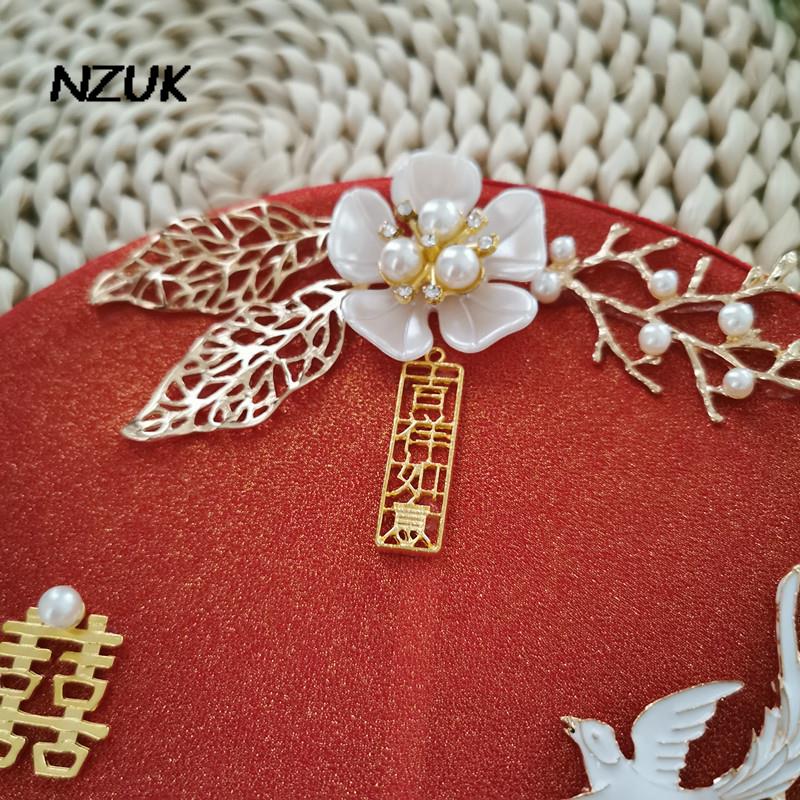 NZUK Red Chinese Wedding Fan Bouquet Ancient Style Handmade Classical Group Fan Traditional Bridal Hand-held Fan