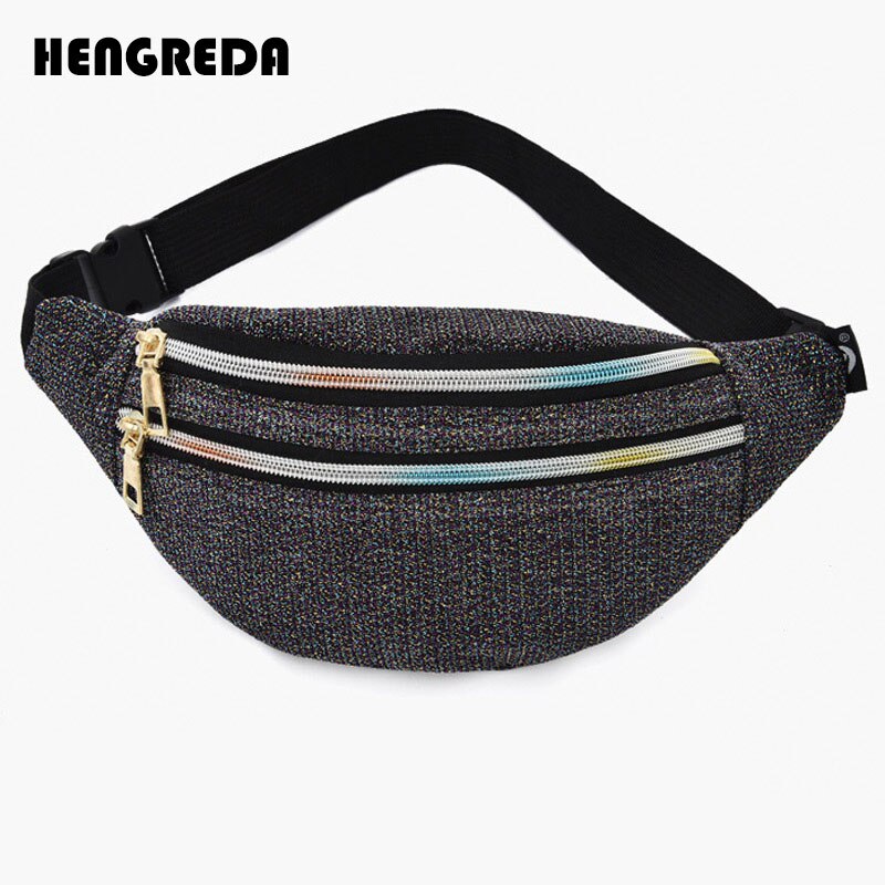 Waist Bag Fanny Pack Women`s Belt Bag Oxford Hip Bum Bag Travel Shiny Pocket Zipper Pouch Purse for Moblie Phone Key: Colorful