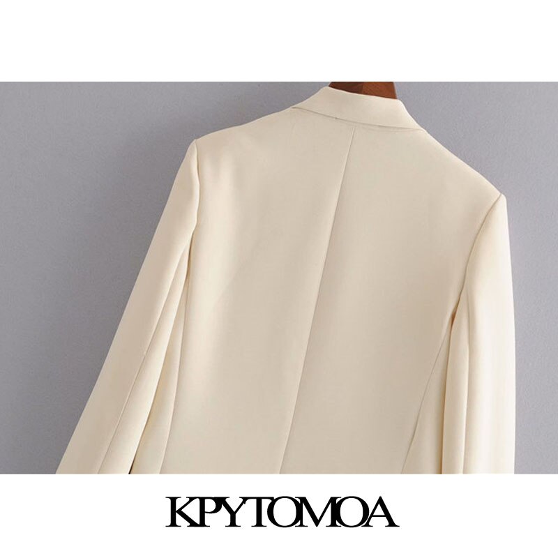 Kpytomoa Vrouwen Office Wear Double Breasted Blazer Jas Vintage Lange Mouwen Zakken Vrouwelijke Bovenkleding Chic Tops