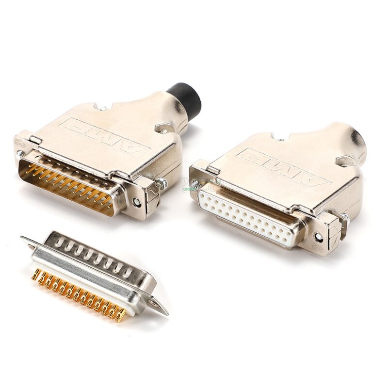 1Pcs gold-plated five wheat solid core needle 25-pin DB25 parallel port plug AMP iron shell welding male and female HIFI