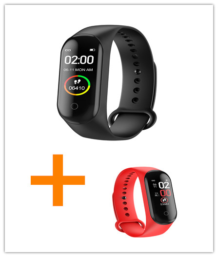 M4 Smart Bracelet Watch Step Counting Blood Pressure Heart Rate Health Monitoring Waterproof Sports Bracelet Men Women Watch: black and red
