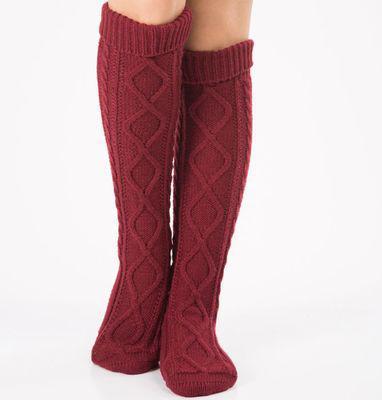 Tykke benvarmer kvinder støvler tilbehør strikket argyle mønster lange sokker over knæhøjde varme 7 farver hæklet: Rød