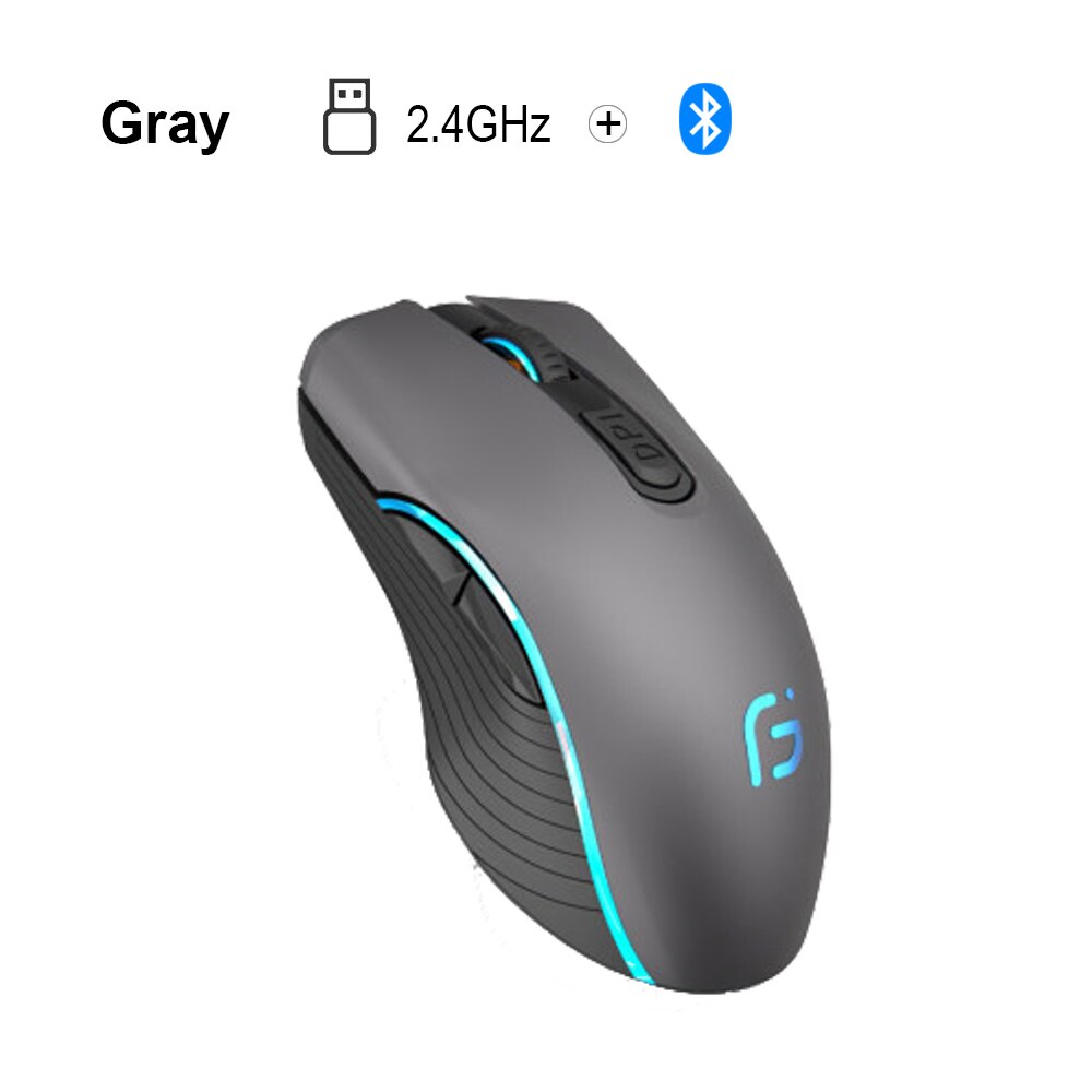 AVATTO X9 Bluetooth 4.0 + 2.4G Wireless Dual Mode Computer Mouse,2400 DPI 6 Buttons Rechargeable Gaming Mice for PC Laptop Gamer: Gray Dual Mode