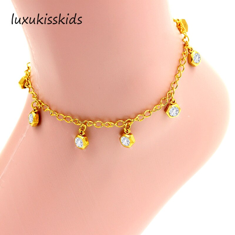 Luxukisskids moda pulseiras de aço inoxidável & bangles forma flor brilhante colorido cristal strass pulseira de ouro tornozeleira: 42