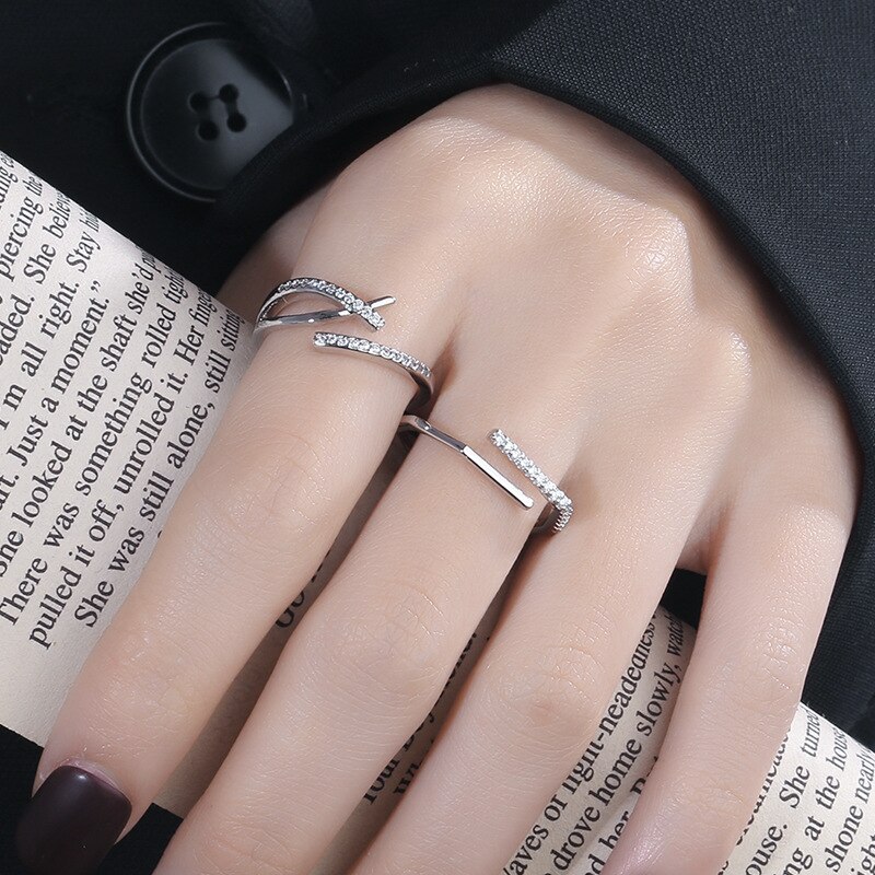 Minimalist Line Style Adjuestable Size 925 Silver Rings Set Charm Couple Engagement Wedding Bands Luxury Jewelry