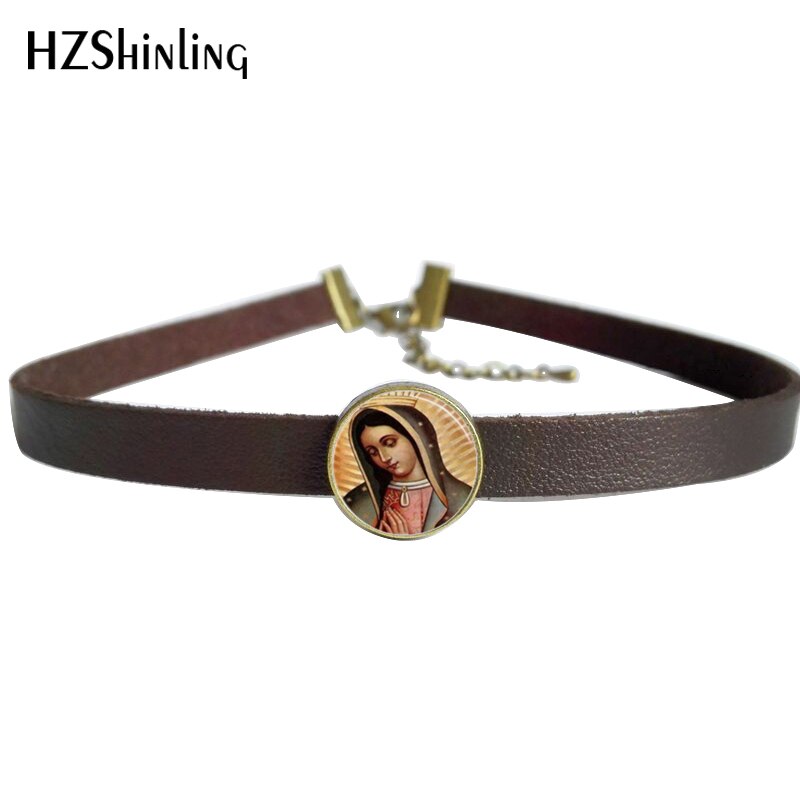 ¡NOVEDAD DE ! Gargantilla de cuero colgante de Nuestra Señora de collar de Guadalupe, católico religioso, Gargantilla Vintage, colgantes