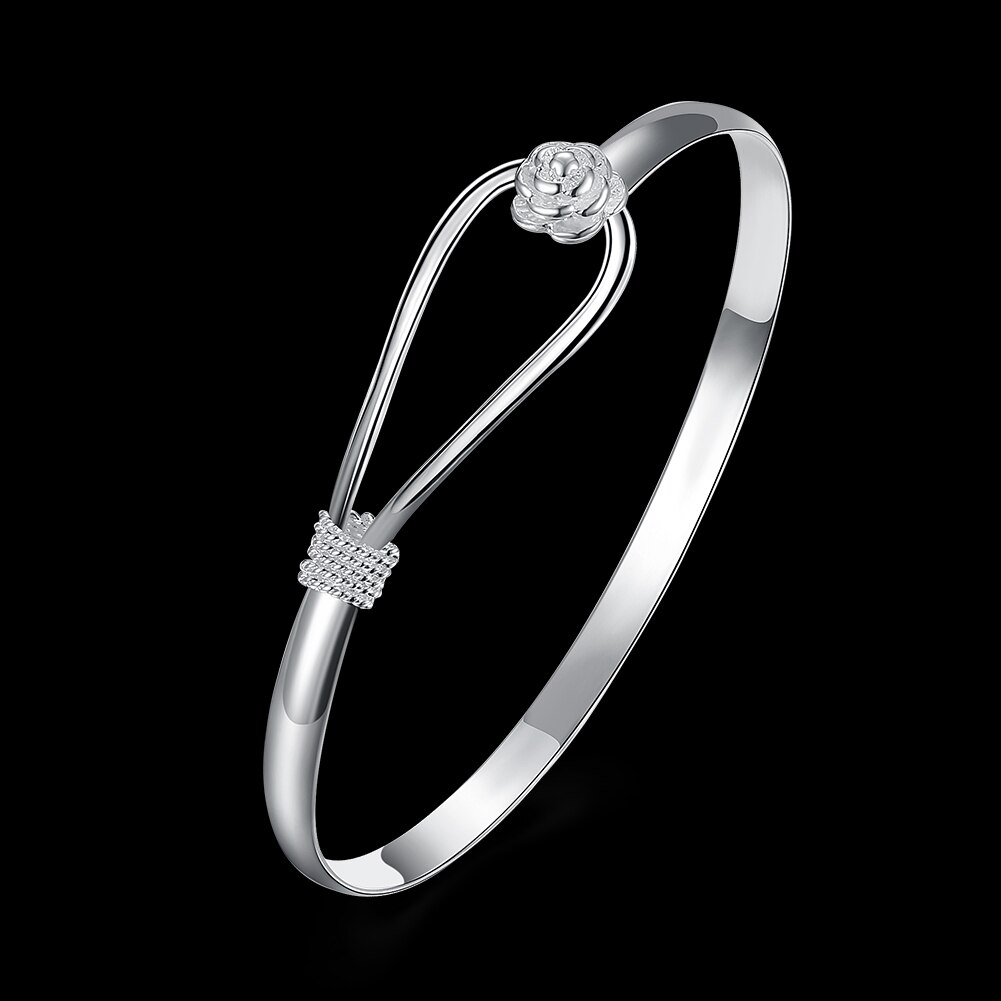 Christmas hot new 925 stamp silver color fine elegant flower bangle for women adjustable jewelry party wedding