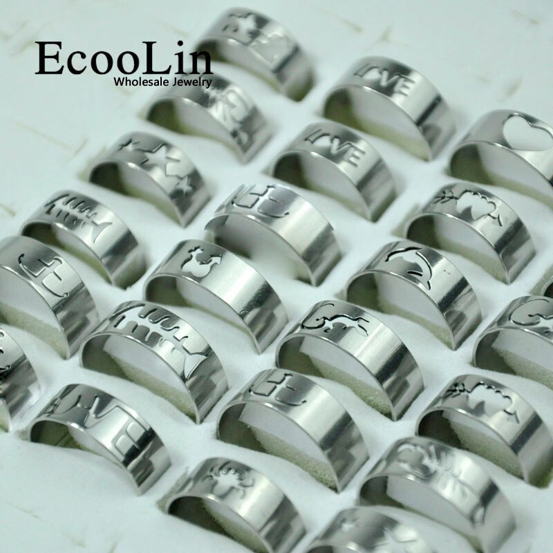 50Pcs Openwork Pattern Stainless Steel Men Rings Mixed Lots Men&#39;s Jewelry Bulks Packs LB117