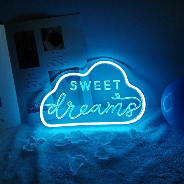 LED Neon Light Sign Letters Dream Welcome Neon Sign Panel Christmas Party Wedding Decorations Home Wall Decor Neon Lamp: Sweet Dream Blue