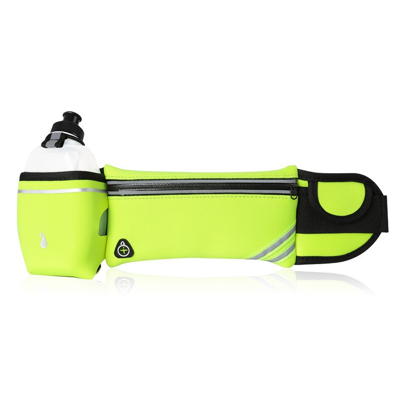 Maraton löpning midjeväskor hem fitness utomhus resor spår telefon unisex sport fanny fitness vattenflaska midjebälte paket: Grön med 1 flaska