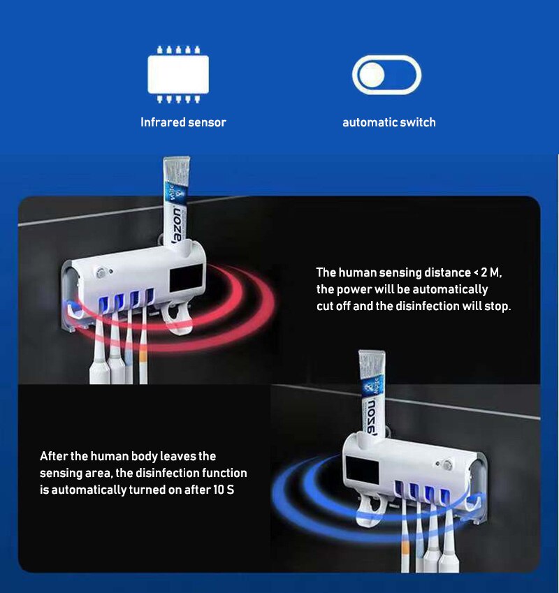 Toothbrush Uv Light Sanitizer Toothbrush Holder Ultraviolet Sterilizer Automatic Toothpaste Dispenser Esterilizador Escova