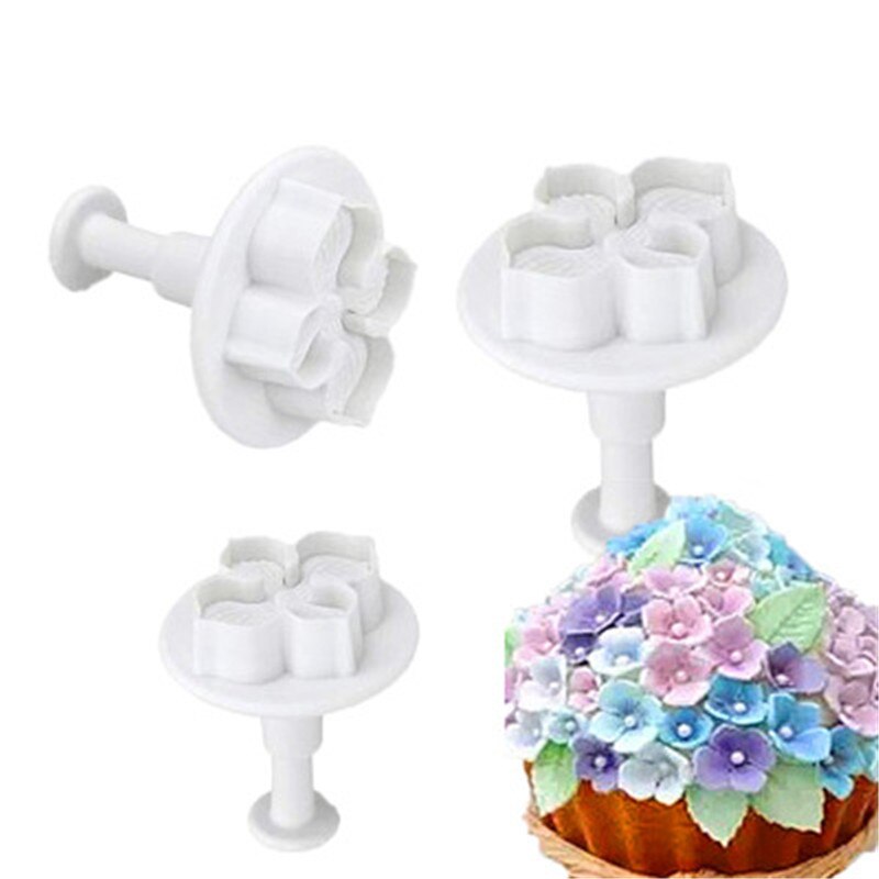 3 Stks/set Hydrangea Fondant Cake Decorating Sugarcraft Plunger Cookie Cutter Flower Blossom Mold Thuis Taart Gereedschap