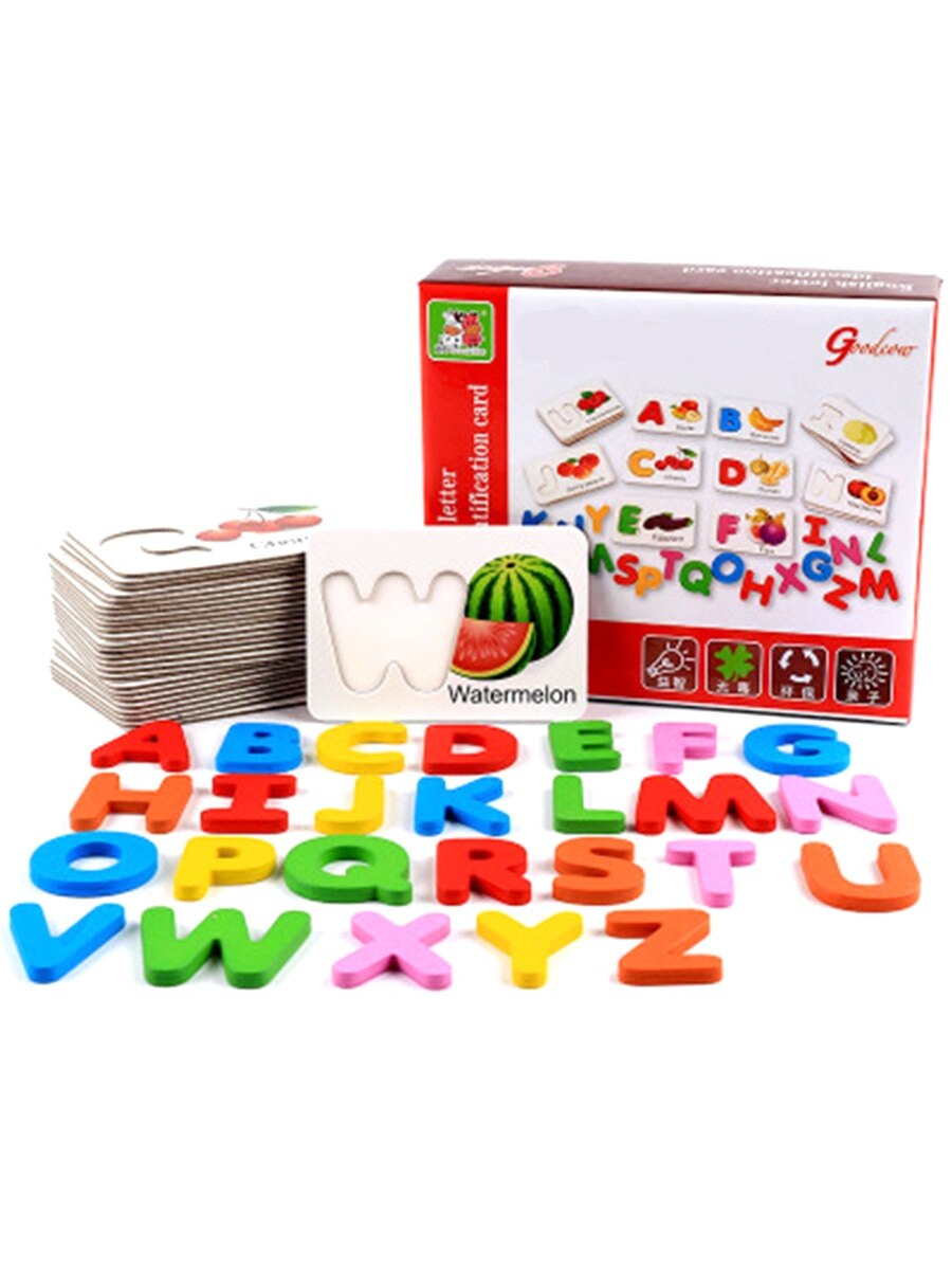 freundlicher ABC Englisch Buchstaben Kognitiven Karten Holz Obst Gemüse Alphabet Lernen Passenden Rätsel Spielzeug