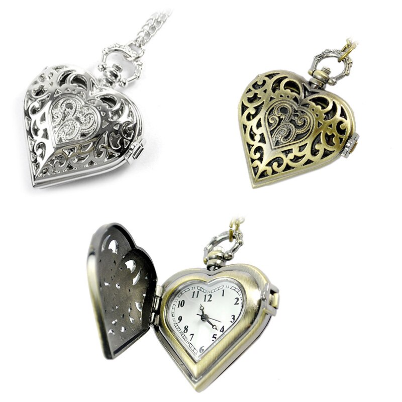 Hul hjerte form kvarts fob lommeur med genser kjede halskjede til kvinner jenter tt@ 88