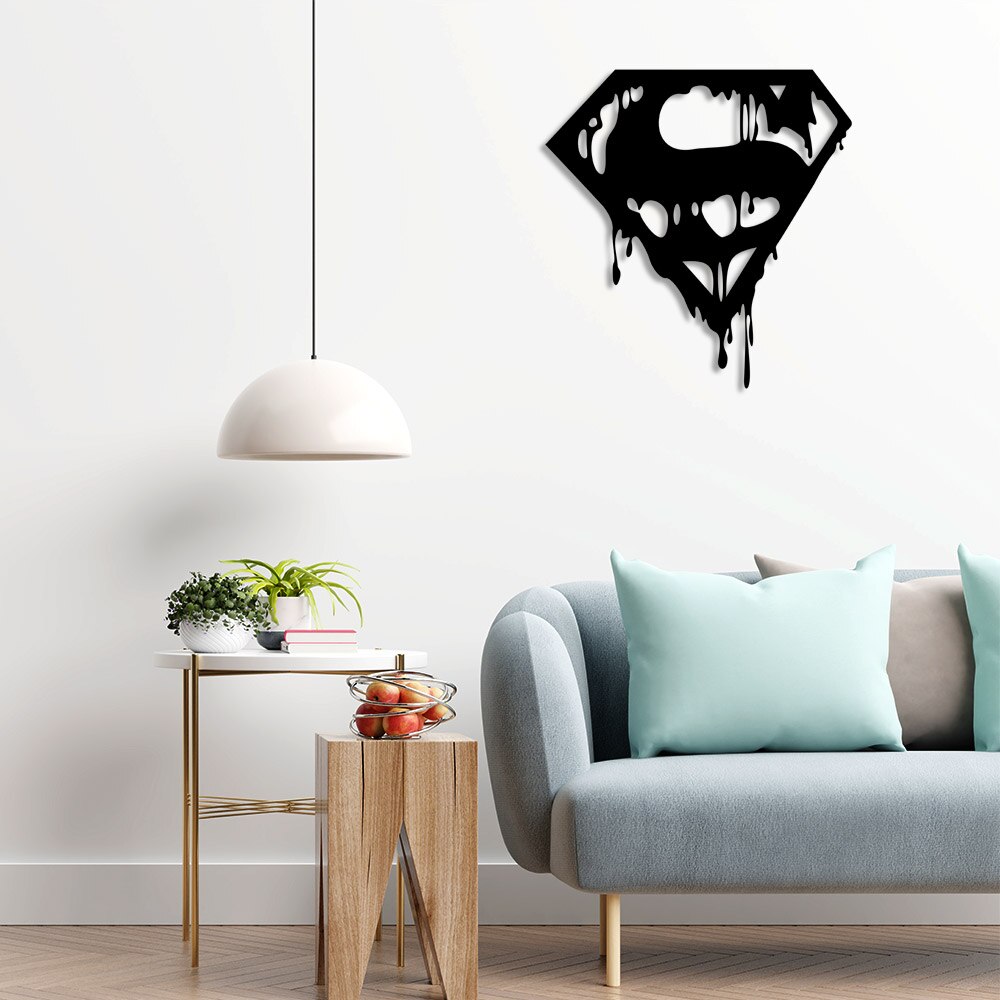Super Man With Mud Splash Effect Wall Room Home Accessory Wooden Table 48x50cm