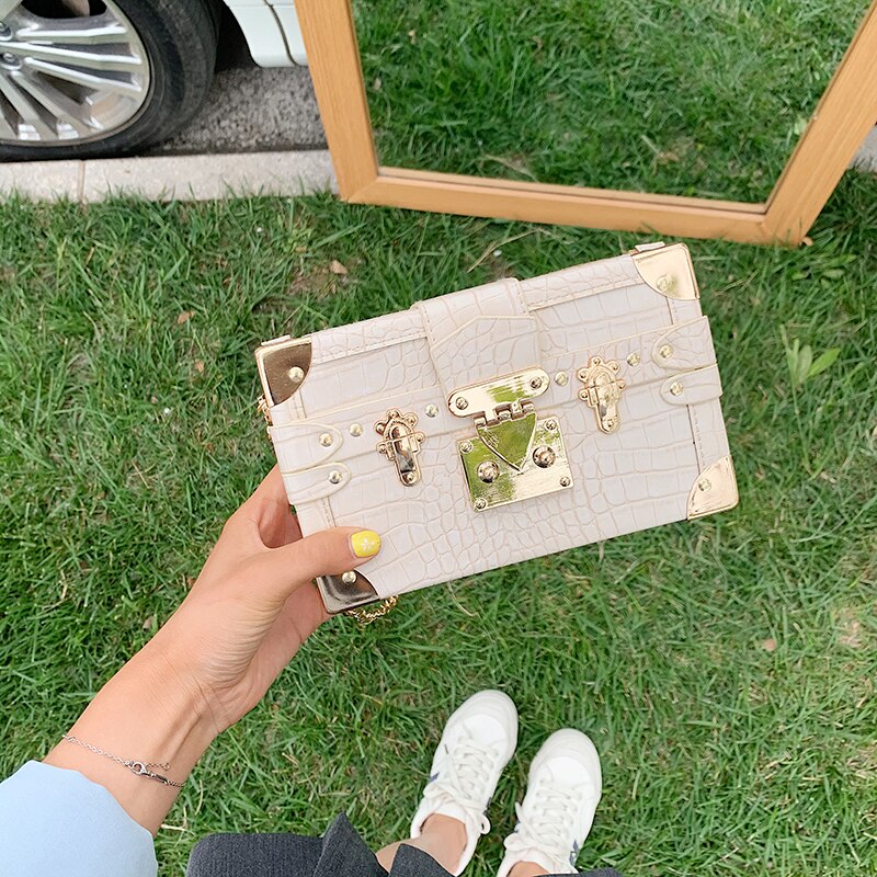 pierre modèle boîte Style femmes sacs à main et sacs à main pochette en cuir épaule chaîne sac femme sac à bandoulière Bolsas: Beige