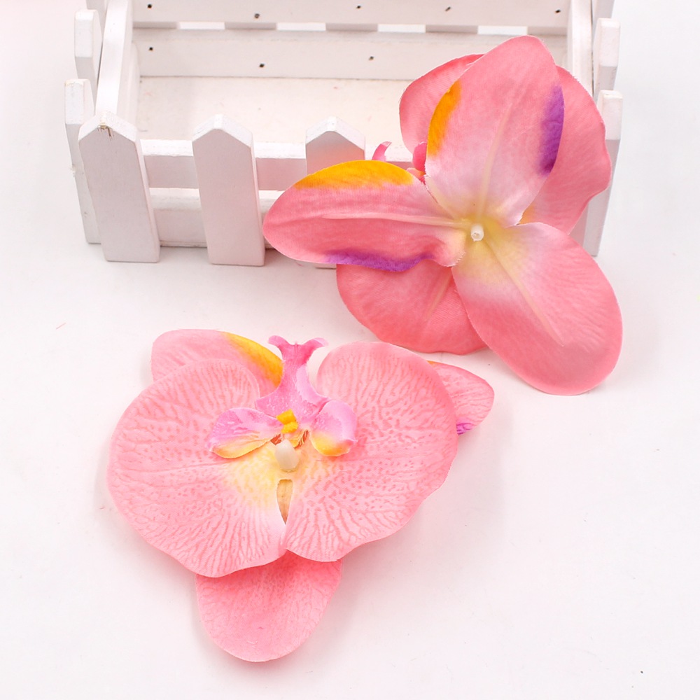 2 stk/parti 10cm store stof sommerfugle orkidé phalaenopsis blomsterhoveder boligdekoration diy multi-brug kunstig blomst: Lysegul