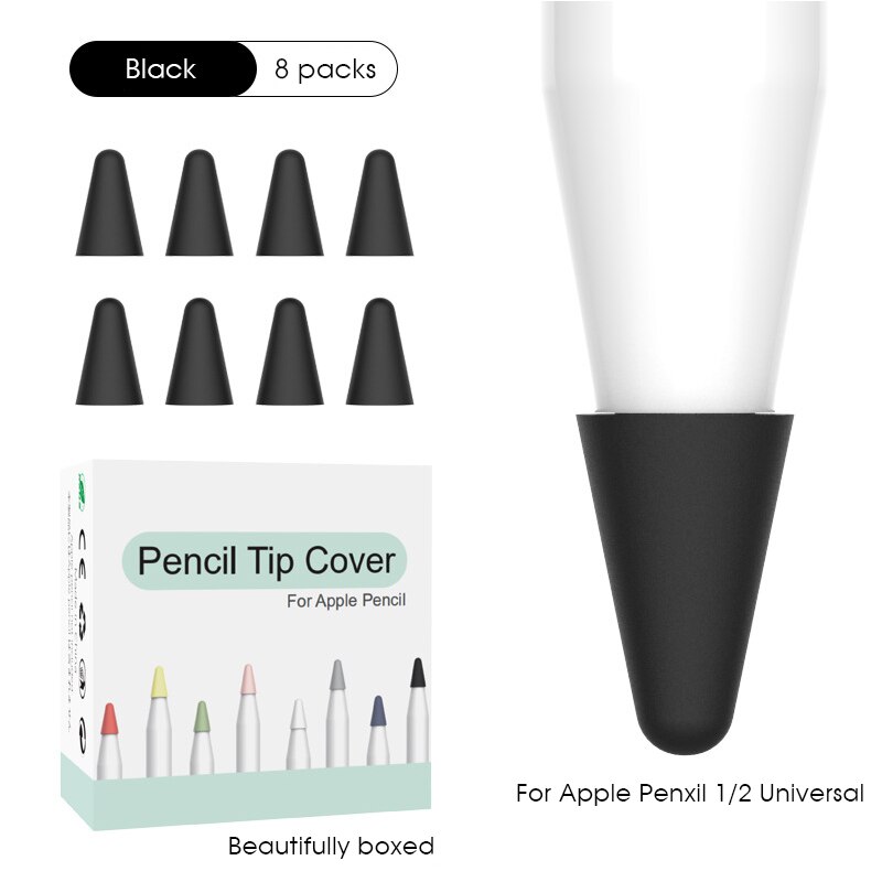 8 stk beskyttelsesetui til æbleblyant 1 2st pen pen stylus penpoint cover blød silikone beskyttelsesetui til æble blyant 2 tip: Sort