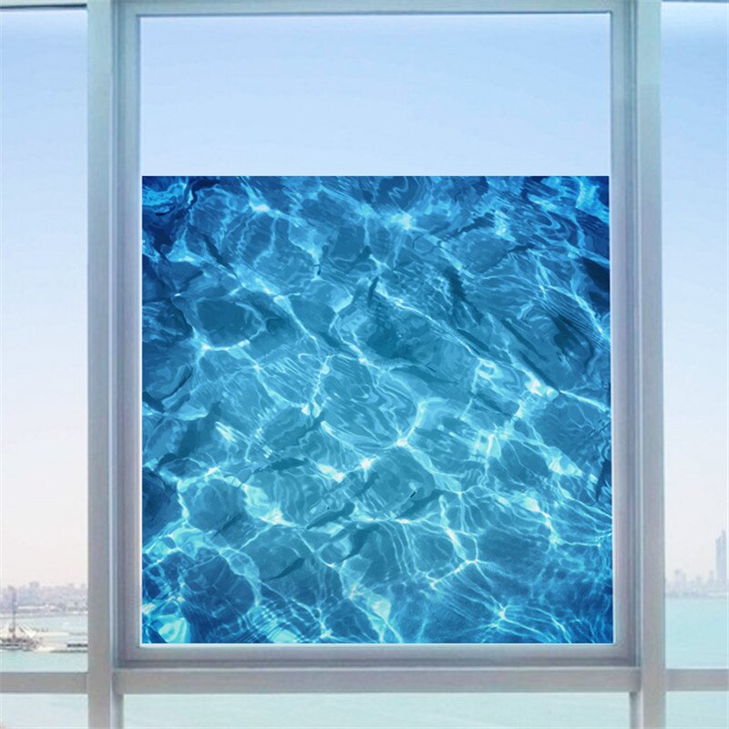 Blå film vand krusning vindue mærkat privatliv glas cover hjem bruser dør soveværelse strippable dekorative film kunst