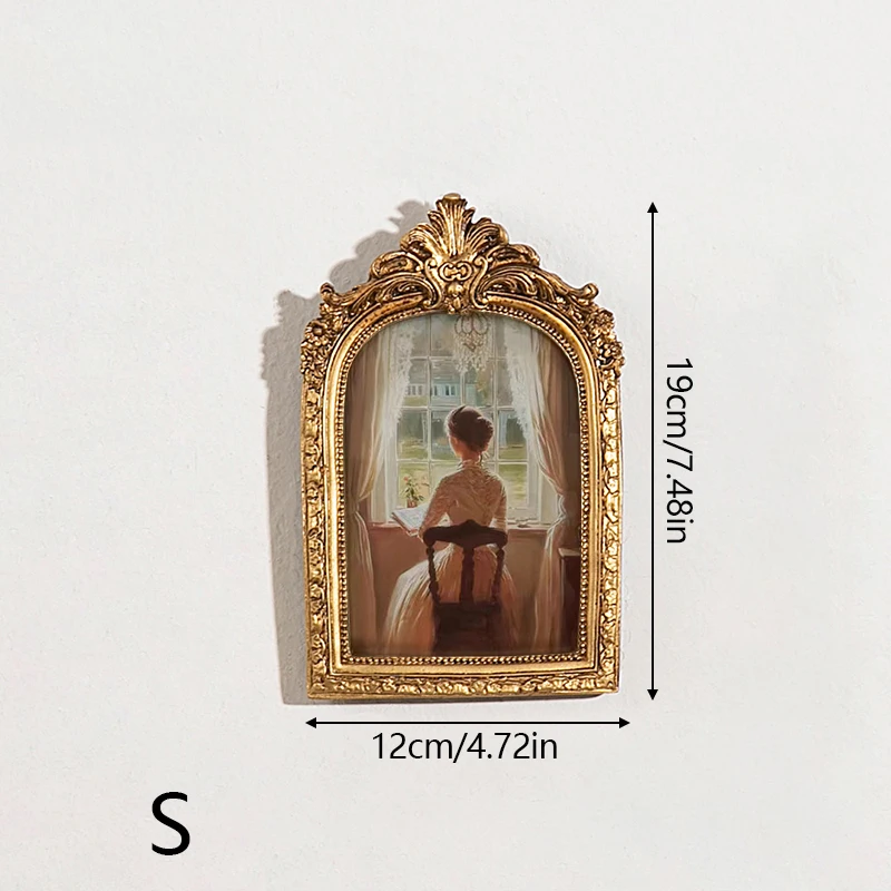 Antique Arch Shaped Photo Frame Gold Color Carved Embossed Resin Picture Frame Holder Wall Hanging Home Table Decoration Crafts