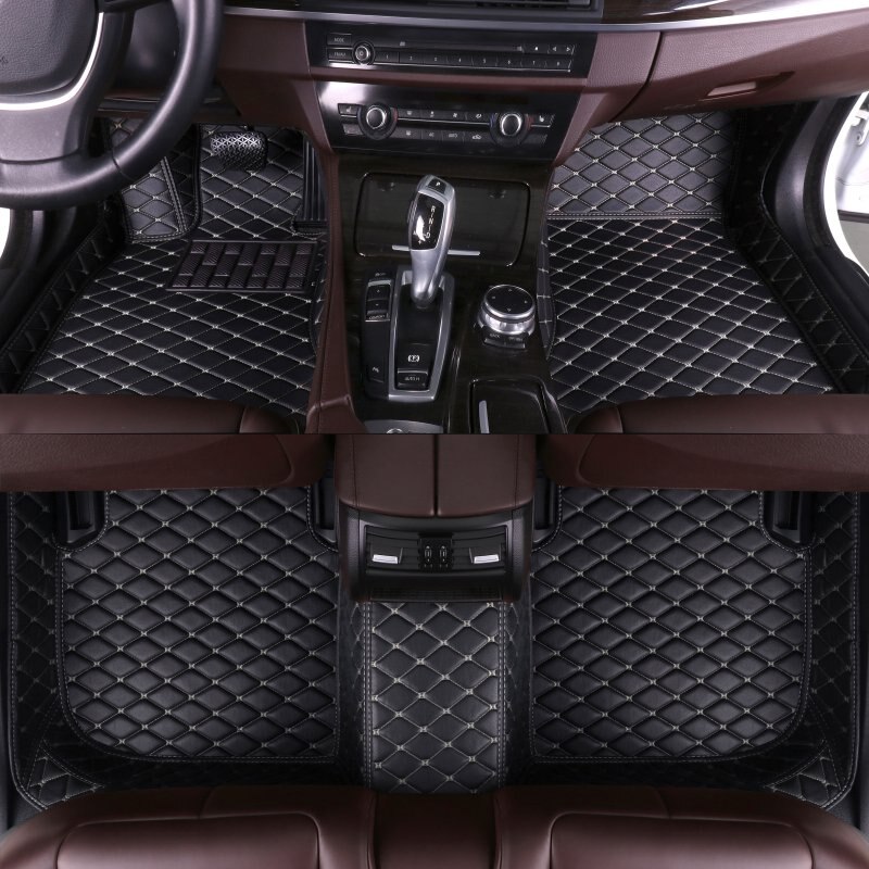 Aanpassen Lederen Auto Vloermatten voor VOLKSWAGEN T - ROC 2018-2024 LHD, Lederen Vloermatten Alle Weer Matten, Volledige Dekking Waterdichte Antislip Automatten Set,E Blackred
