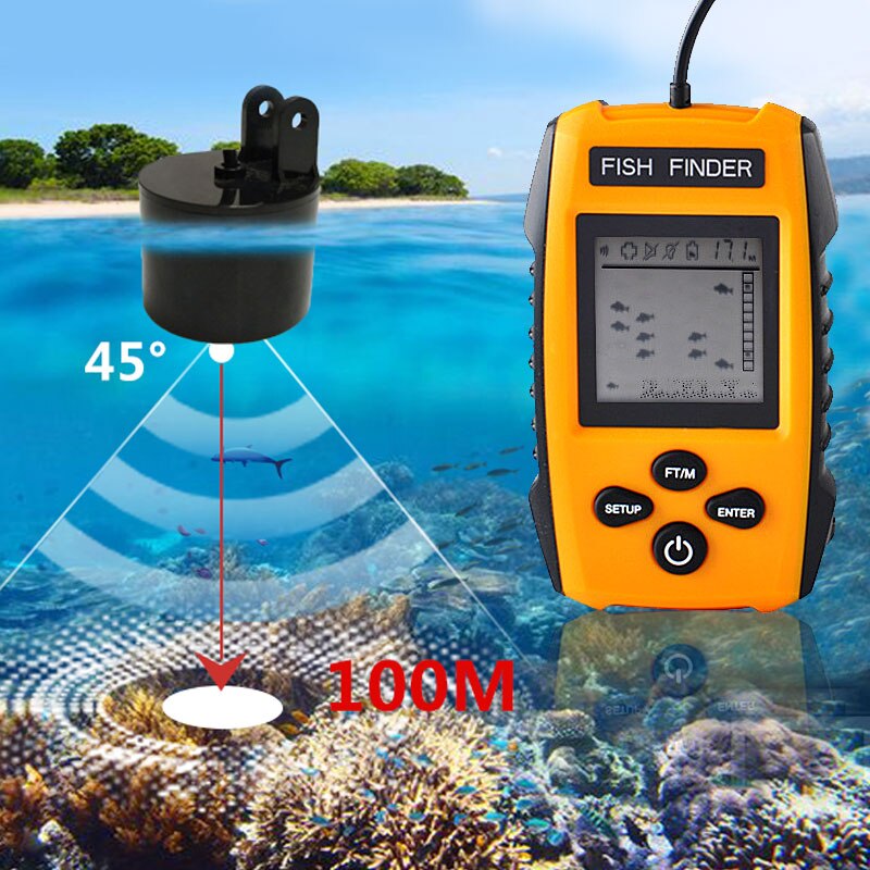 Erchang-Localizador portátil de peces TL88E, 9M, cable, ecosounder, alarma, profundidad de 0,6-100m, transductor, Sensor Sónar para pesca