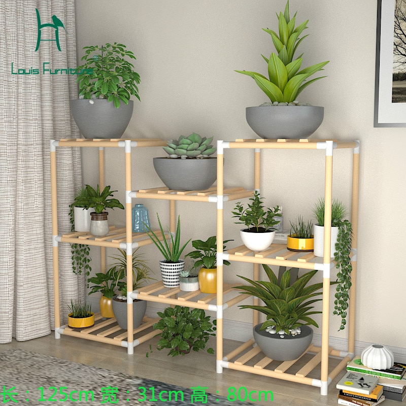 Louis Plant Selves Solid Wood Simple Assembly Indoor Living Room Multi-storey Solid Wood Balcony Modern