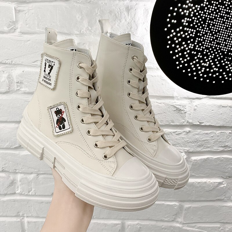 Winter High-top Boots Reflective Shoes Sport Women Shoes Outdoor Leisure Sneakers Light Women's Vulcanize Shoes E14-94