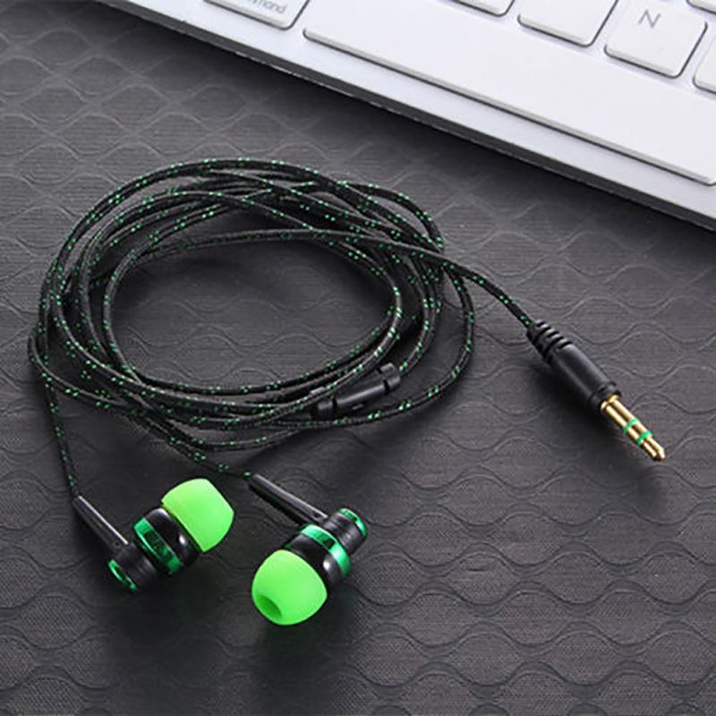 Øretelefon med ledning mærke stereo in-ear 3.5mm nylonvævet kabel høretelefon headset med mikrofon til bærbar smartphone  #20: Grøn